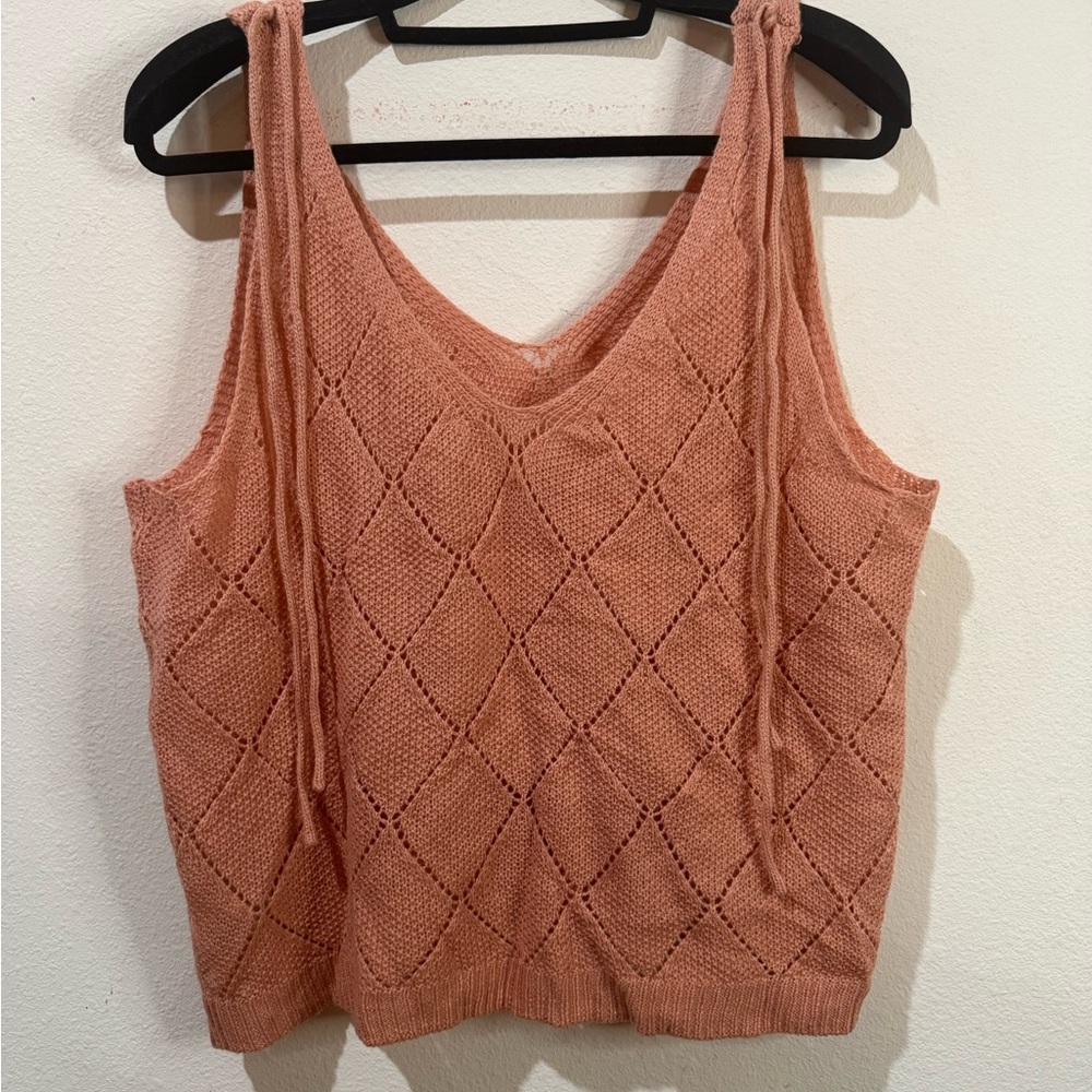 SHEIN Pink Ribbed Tank Top with Tie Front